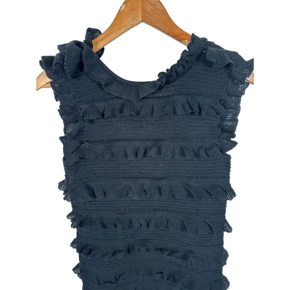 Vintage Y2K Womens Top Black Sleeveless Medium Heather B Ruffled Knit Cotton - Picture 3 of 11